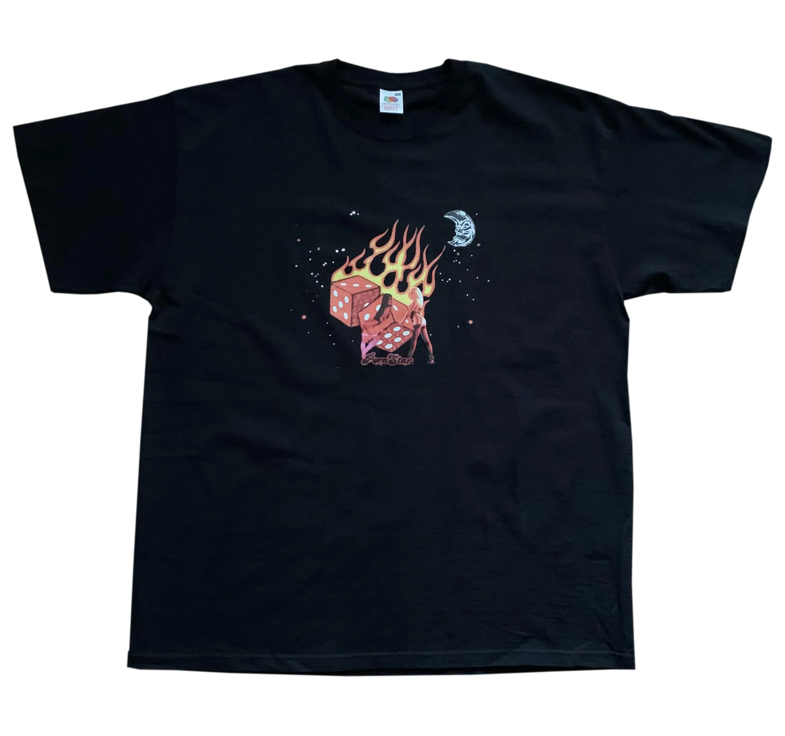 Vintage Porn Star Black / Red Flames Stripper Dice T Shirt (Size